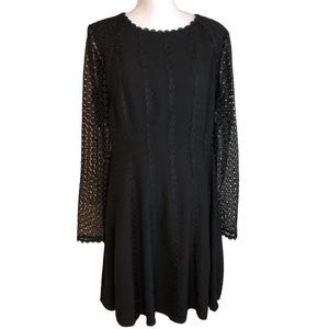 Antonio Melani Black Swing Dress With Lace Sleeves and Lace Embellishments